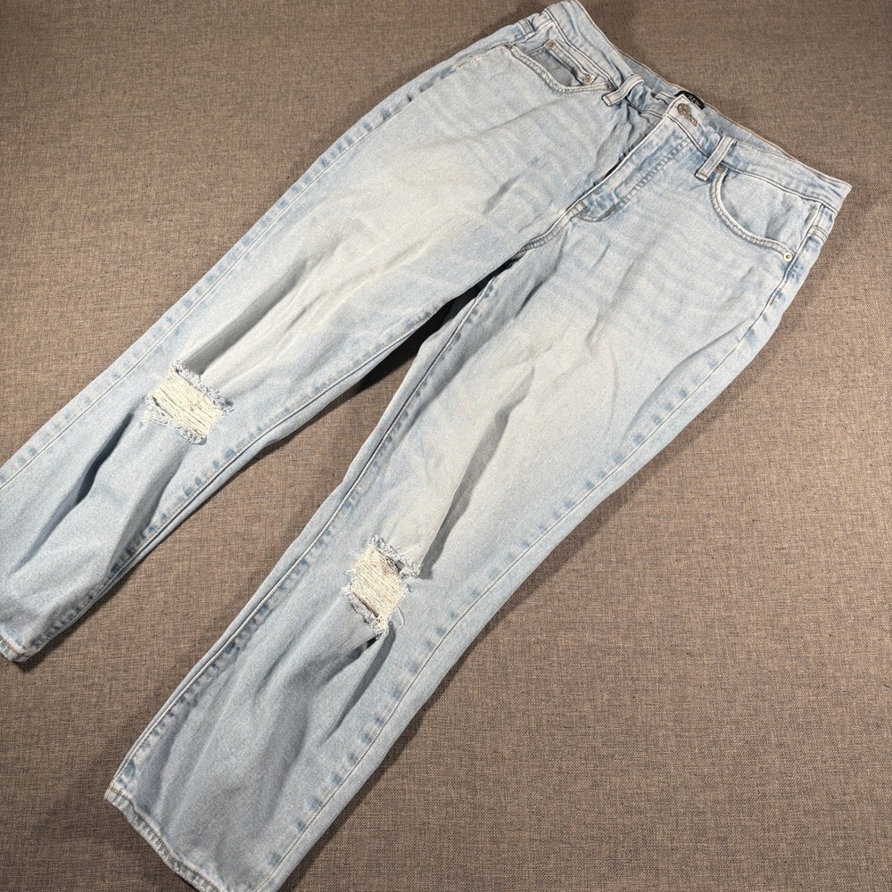 J.Crew Essential Straight Jean Women 30 Light Wash Distressed High‎ Rise Stretch